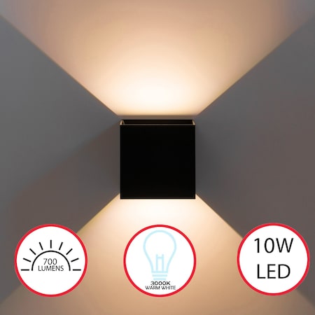 Quickway Imports Wall Sconce LED Waterproof Wall Lamp with Adjustable Beam 10-Watt 3000K Warm White, Black - Set of 4 QI004492.BK.3K.4